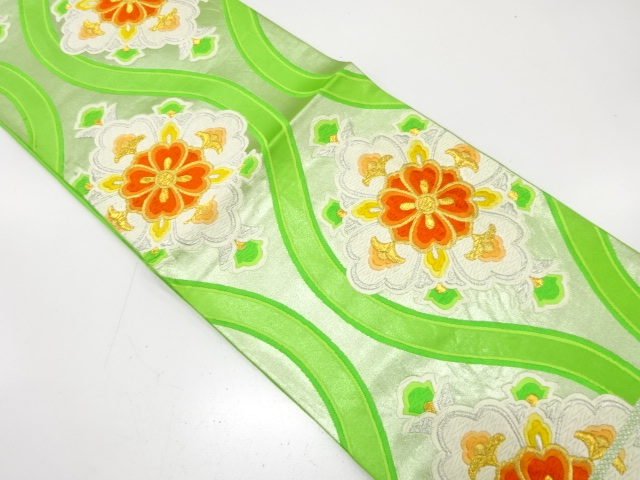 JAPANESE KIMONO / ANTIQUE FUKURO OBI / SILK / WOVEN FLOWER CREST